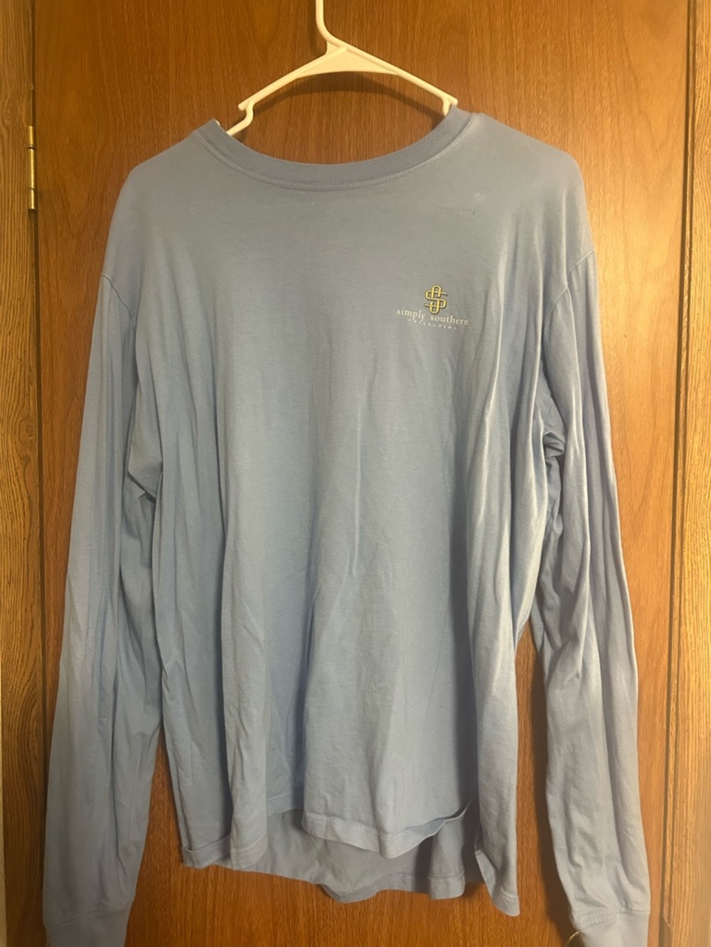 Simply Southern Women's Long Sleeve Tee - Pale Blue with Small Chest Logo